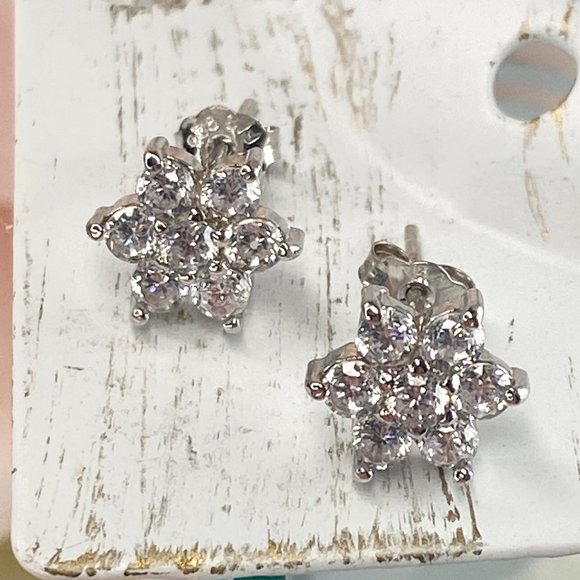 Sterling Silver Star Cubic Zirconia Stud Earrings - Picture 2 of 9